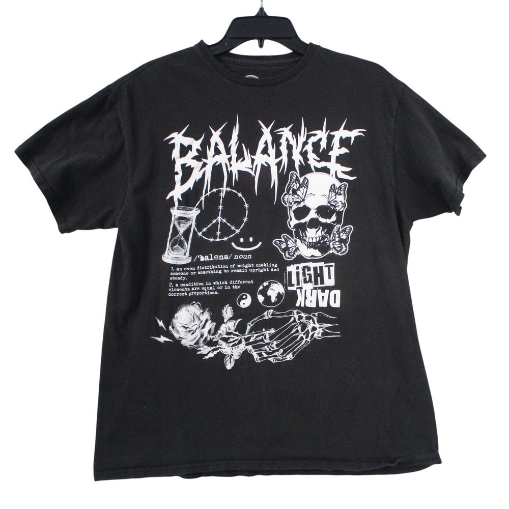 DXM Balance Skull Graphic -Shirt Mens Large Black Gothic Grunge Short Sleeve Tee